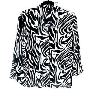 Zebra Print Blouse Women XL Flutter Sleeve Sheer Sere‎ Nade